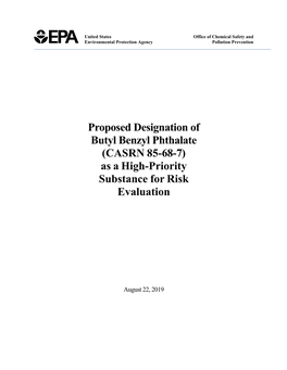 Proposed Designation of Butyl Benzyl Phthalate As a High-Priority