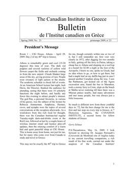 Bulletin De L’Institut Canadien En Grèce Spring 2009, No