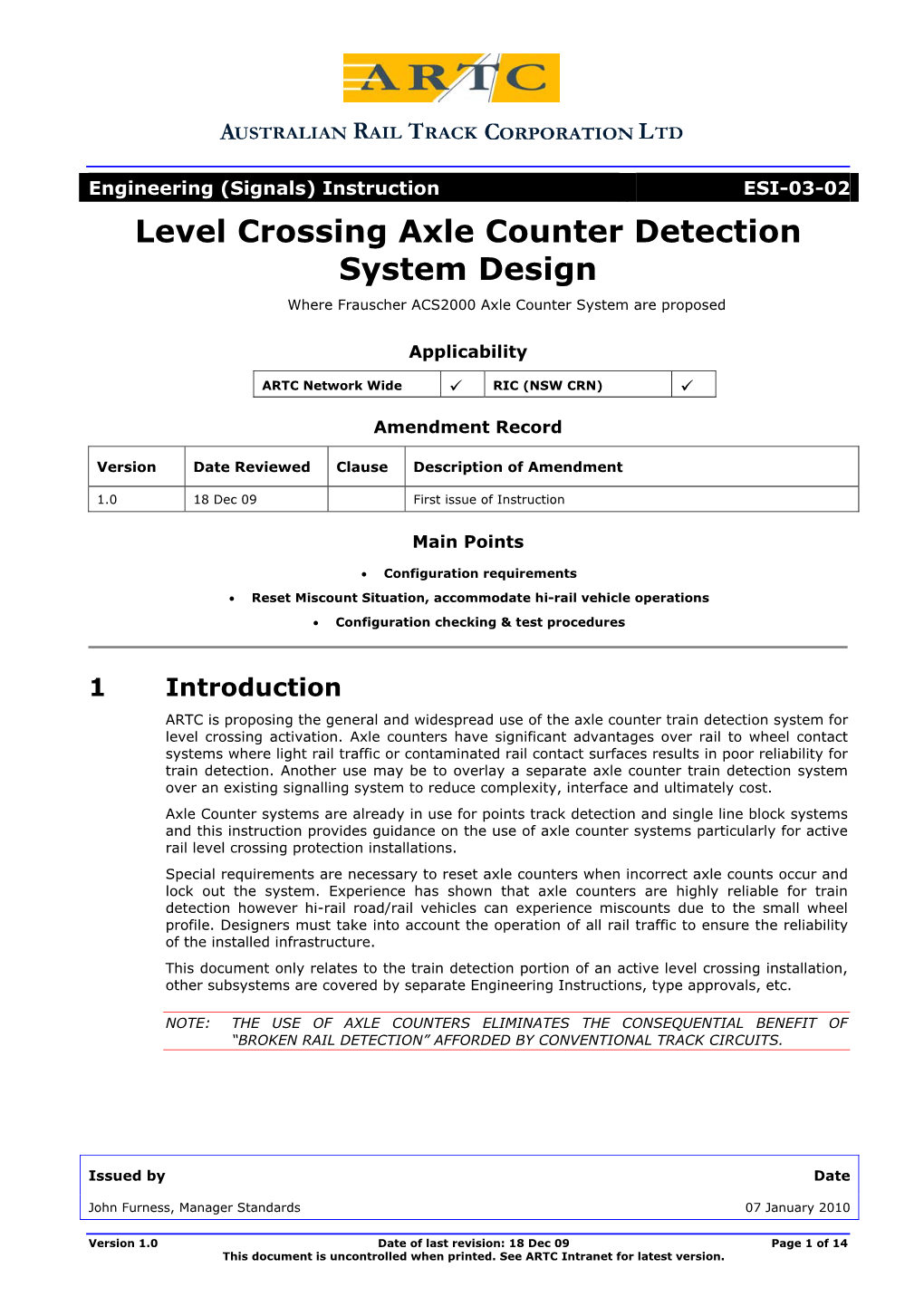 Level Crossing Axle Counter Detection System Design Where Frauscher ACS2000 Axle Counter System Are Proposed