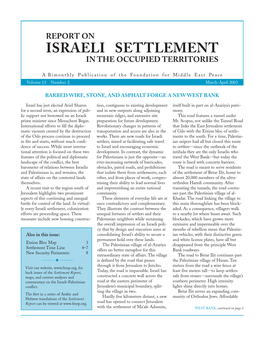 Report on Israeli Settlement in the Occupied Territories, March-April