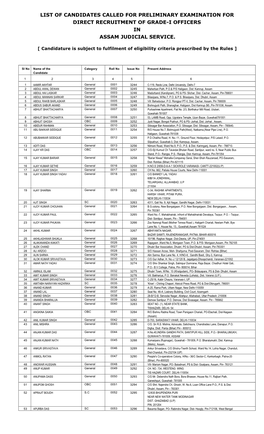 List of Candidates Called for Preliminary Examination for Direct Recruitment of Grade-I Officers in Assam Judicial Service