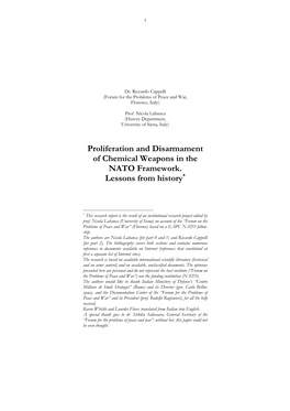 Proliferation and Disarmament of Chemical Weapons in the NATO Framework