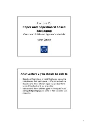 Lecture 2: Paper and Paperboard Based Ki Packaging