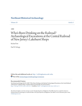 Who's Been Drinking on the Railroad? Archaeological Excavations at the Central Railroad of New Jersey's Lakehurst Shops Richard Veit