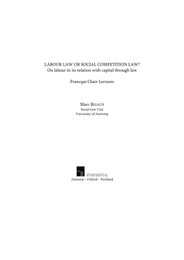 On Labour in Its Relation with Capital Through Law Francqui Chair