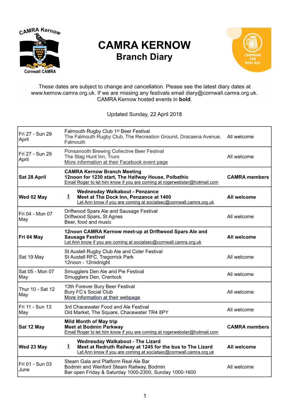 CAMRA Branch Diary