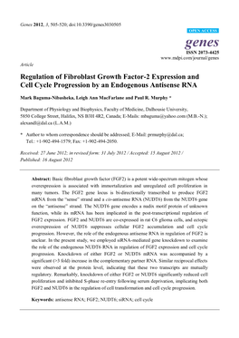 Regulation of Fibroblast Growth Factor-2 Expression and Cell Cycle Progression by an Endogenous Antisense RNA