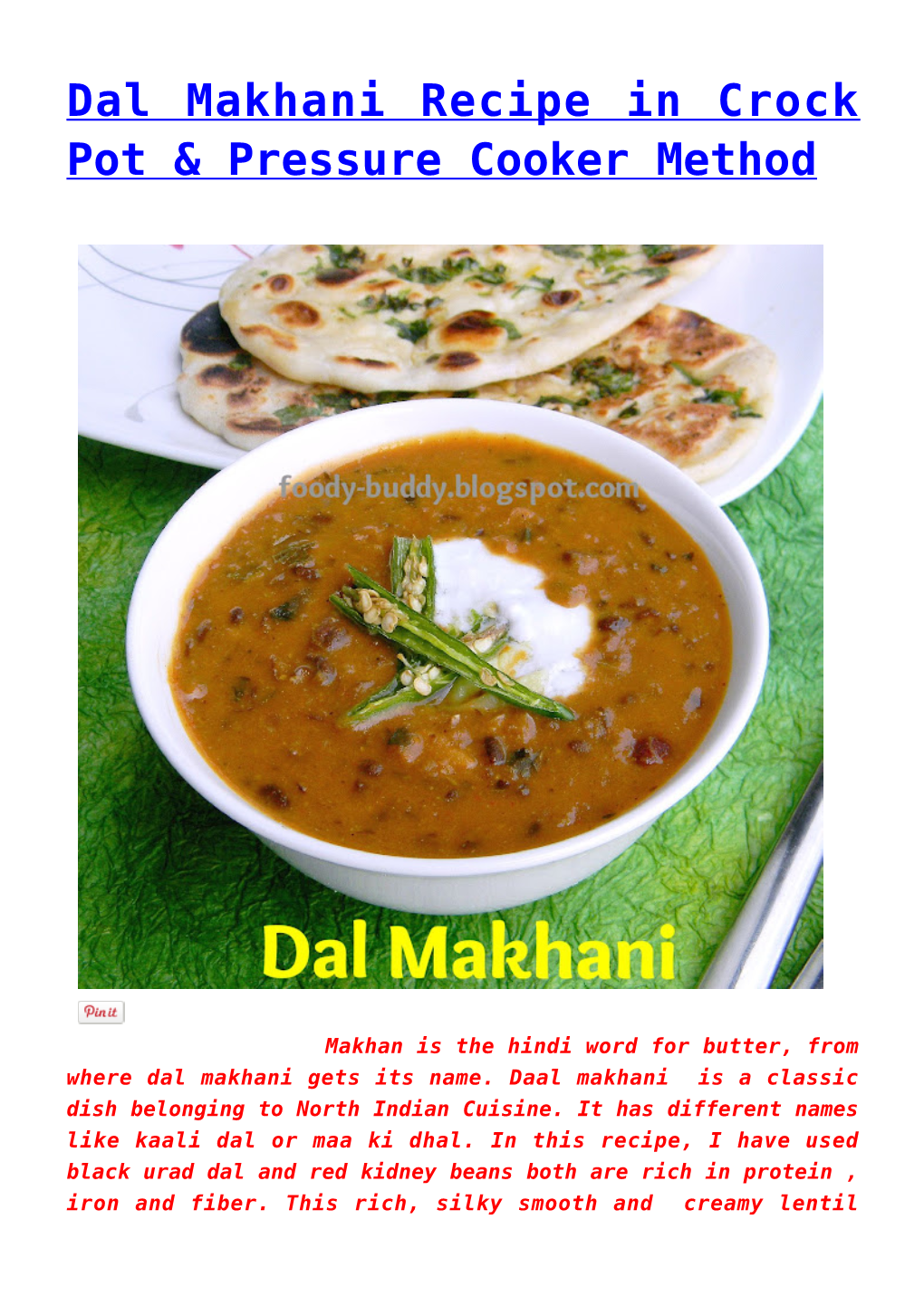 Dal Makhani Recipe in Crock Pot &amp; Pressure Cooker Method