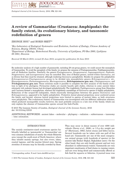 A Review of Gammaridae (Crustacea: Amphipoda): the Family Extent, Its Evolutionary History, and Taxonomic Redeﬁnition of Genera