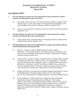 SUMMARY of PERSONNEL ACTIONS REGENTS AGENDA March 2011