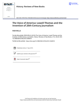 Lowell Thomas and the Invention of 20Th-Century Journalism