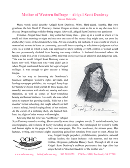 Mother of Western Suffrage – Abigail Scott Duniway Susan Butruille