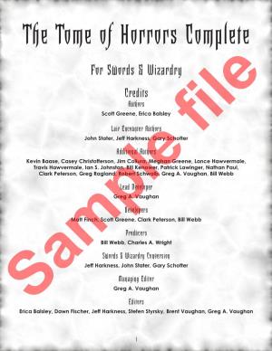 The Tome of Horrors Complete for Swords & Wizardry Credits Authors Scott Greene, Erica Balsley