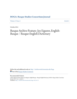 Joe Eiguren, English-Basque / Basque-English Dictionary," BOGA: Basque Studies Consortium Journal: Vol