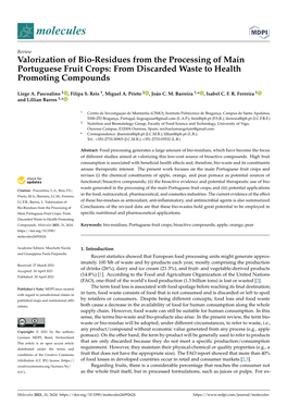 Valorization of Bio-Residues from the Processing of Main Portuguese Fruit Crops: from Discarded Waste to Health Promoting Compounds