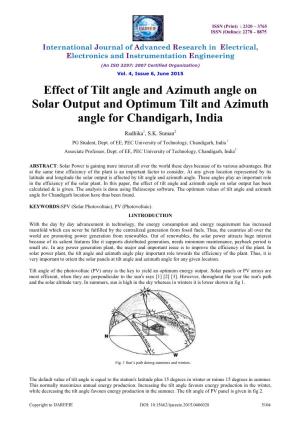 Effect of Tilt Angle and Azimuth Angle on Solar Output and Optimum Tilt and Azimuth Angle for Chandigarh, India