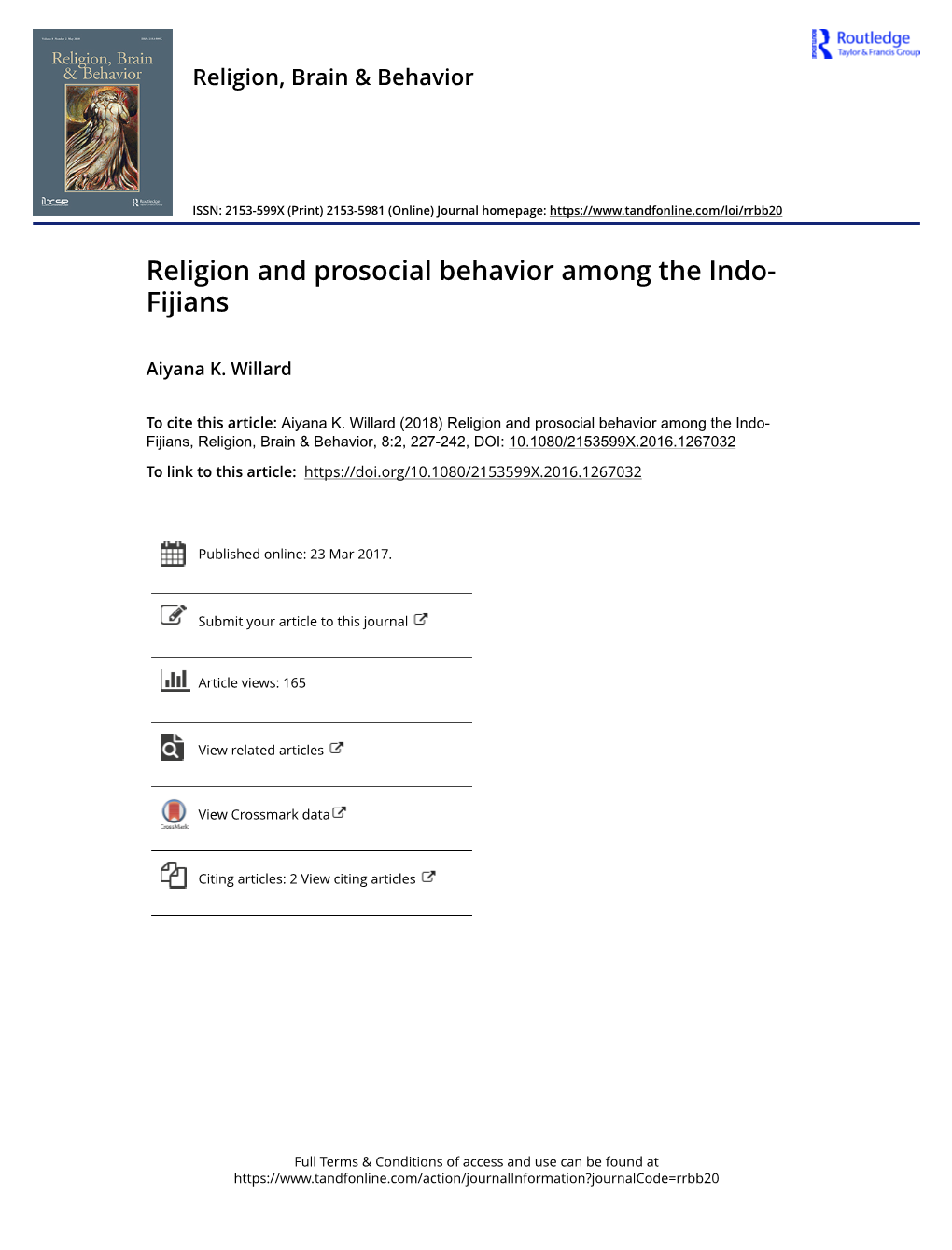 Religion and Prosocial Behavior Among the Indo-Fijians Aiyana K