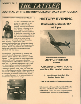 THE Tarruie JOURNAL of the HISTORY GUILD of DALY CITY ..COLMA