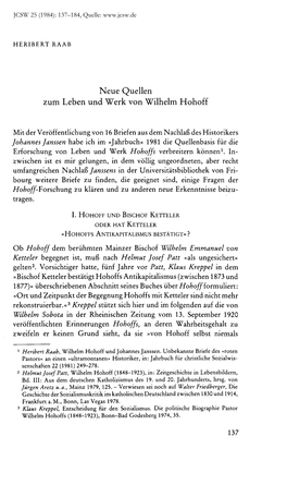Neue Quellen Zum Leben Und Werk Von Wilhelm Hohoff