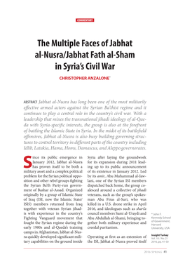 The Multiple Faces of Jabhat Al-Nusra/Jabhat Fath Al-Sham in Syria’S Civil War