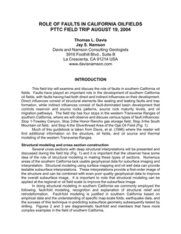 Role of Faults in California Oilfields Pttc Field Trip August 19, 2004