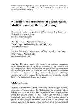 9. Mobility and Transitions: the South-Central Mediterranean on the Eve of History