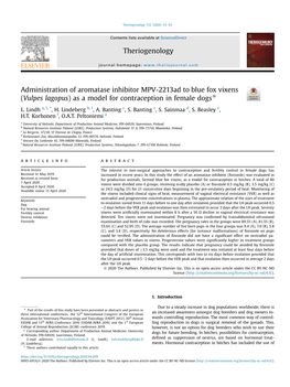 Administration of Aromatase Inhibitor MPV-2213Ad to Blue Fox Vixens (Vulpes Lagopus) As a Model for Contraception in Female Dogs*