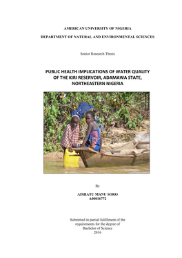 Public Health Implications of Water Quality of the Kiri Reservoir, Adamawa State, Northeastern Nigeria