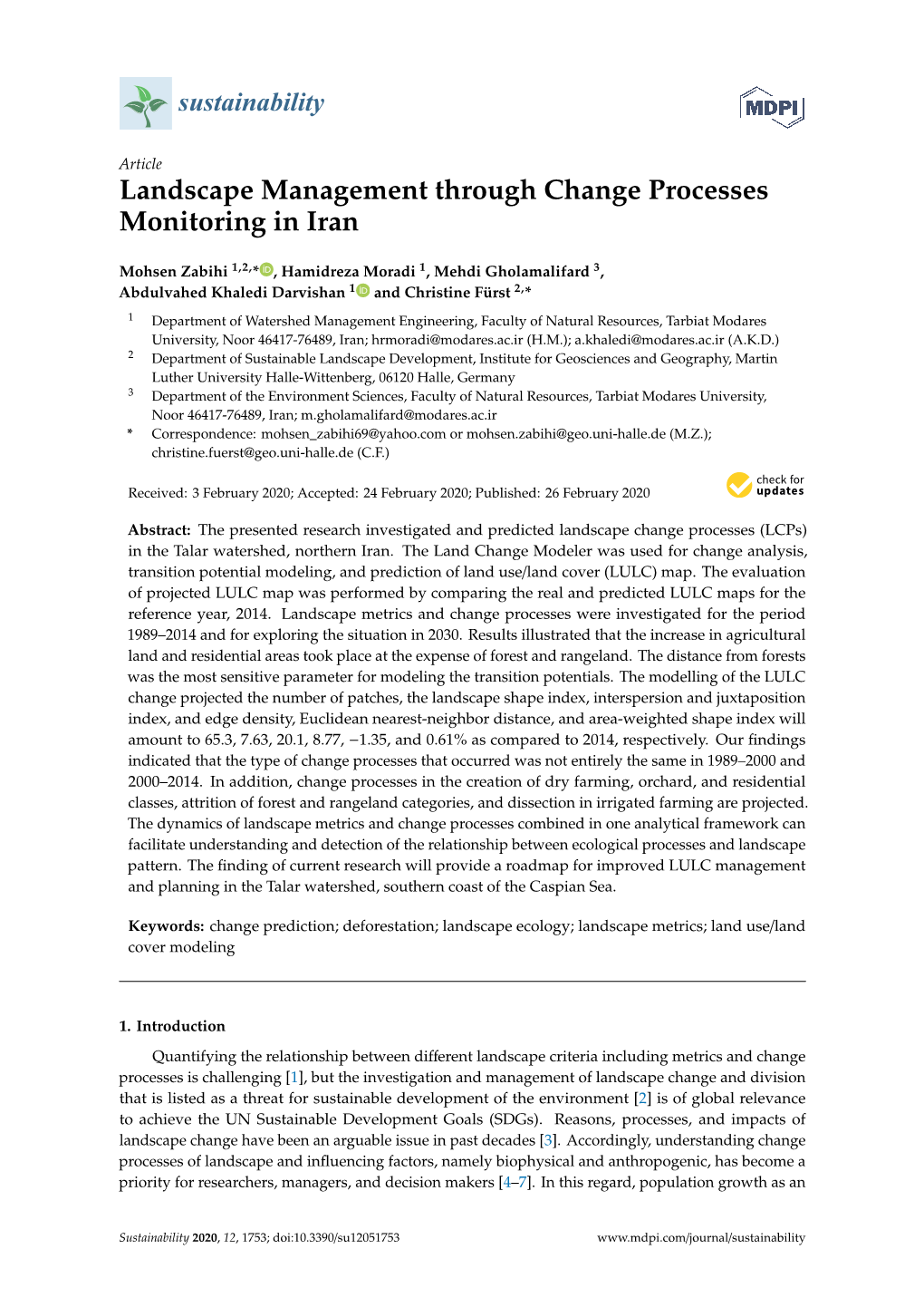 Landscape Management Through Change Processes Monitoring in Iran