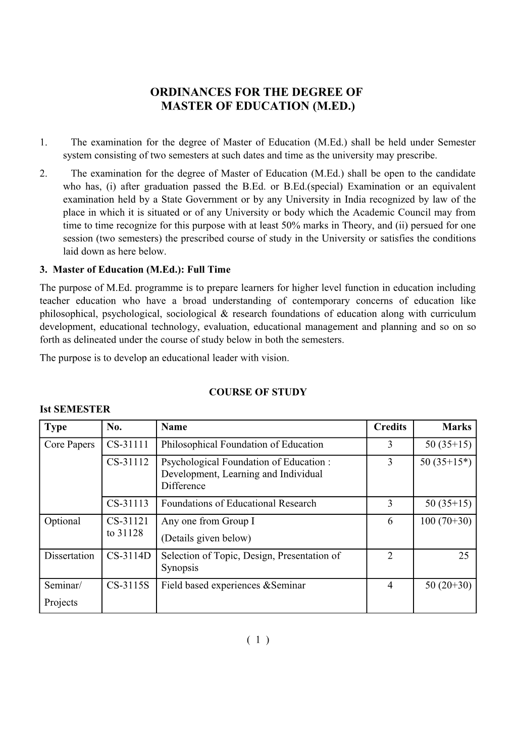 Ordinances for the Degree Of