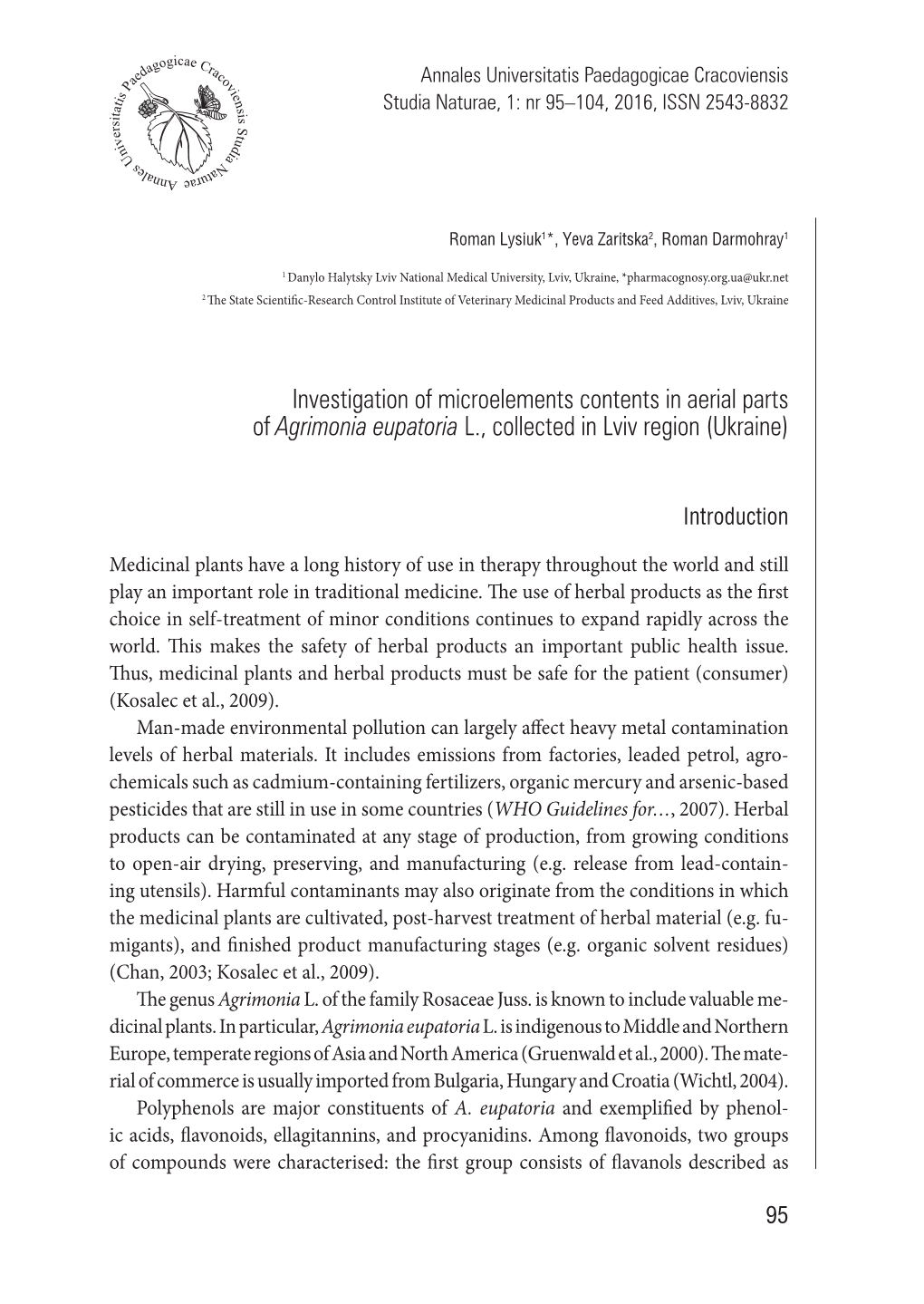 Investigation of Microelements Contents in Aerial Parts of Agrimonia Eupatoria L., Collected in Lviv Region (Ukraine)