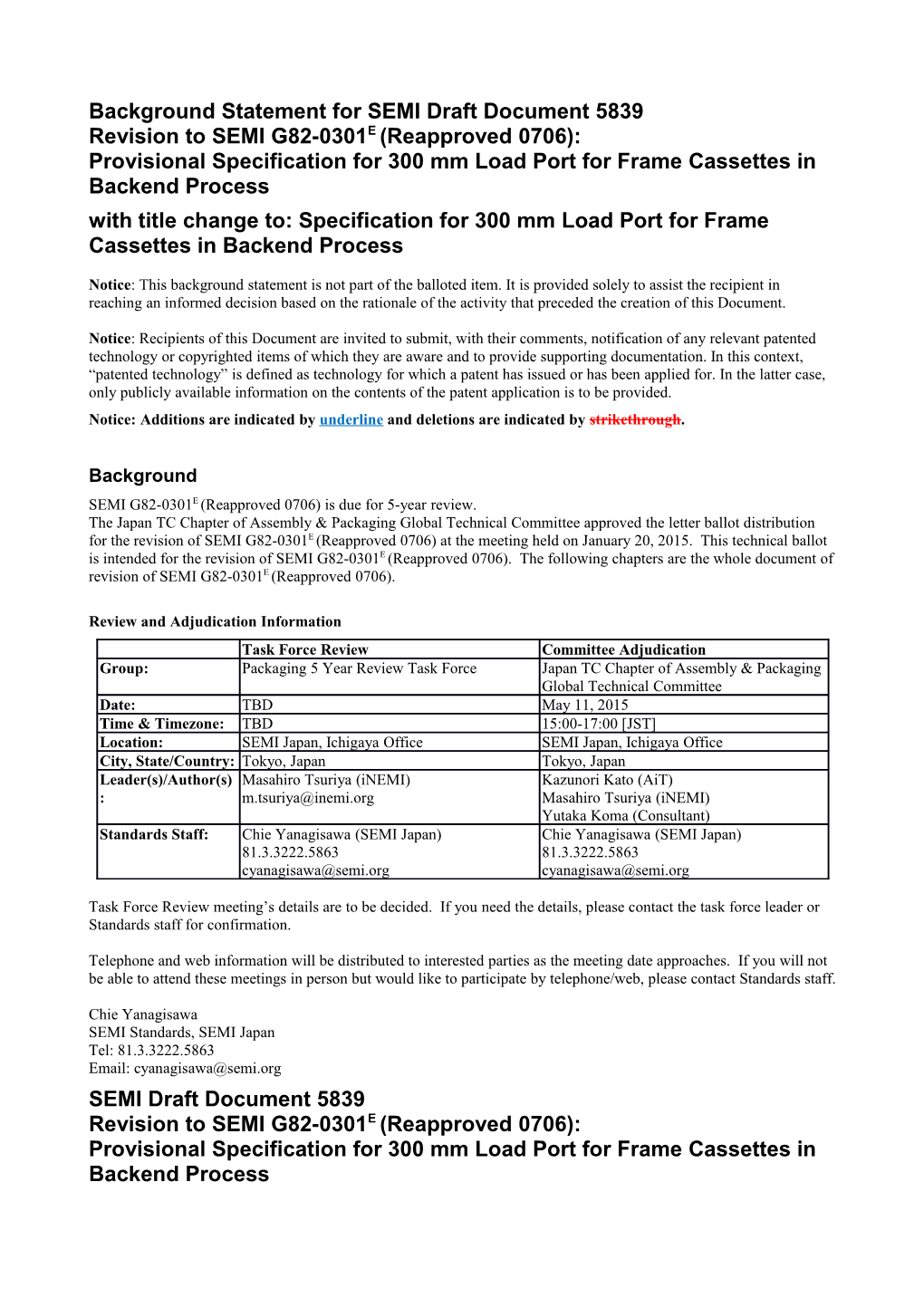 With Title Change To: Specification for 300 Mm Load Port for Frame Cassettes in Backend