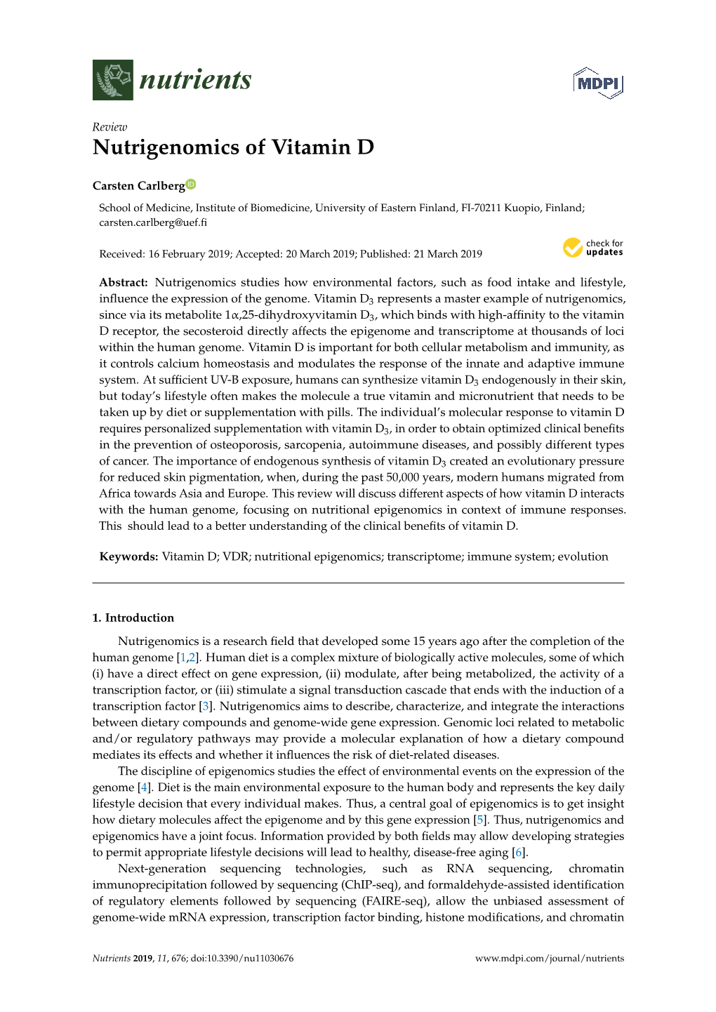 Nutrigenomics of Vitamin D