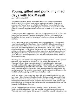 Young, Gifted and Punk: My Mad Days with Rik Mayall June 18, 2014 6.03Am BST