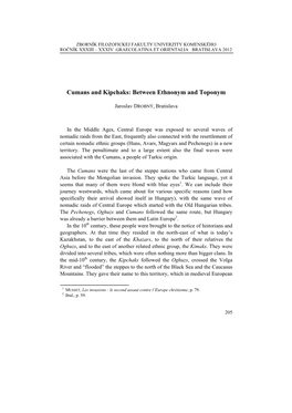 Cumans and Kipchaks: Between Ethnonym and Toponym