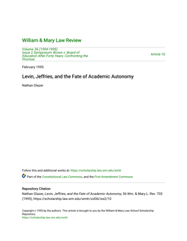 Levin, Jeffries, and the Fate of Academic Autonomy
