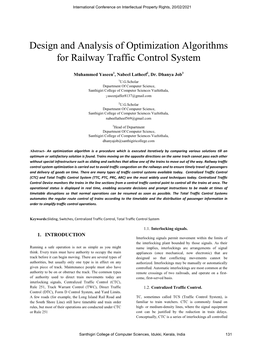 Design and Analysis of Optimization Algorithms for Railway Traffic Control System