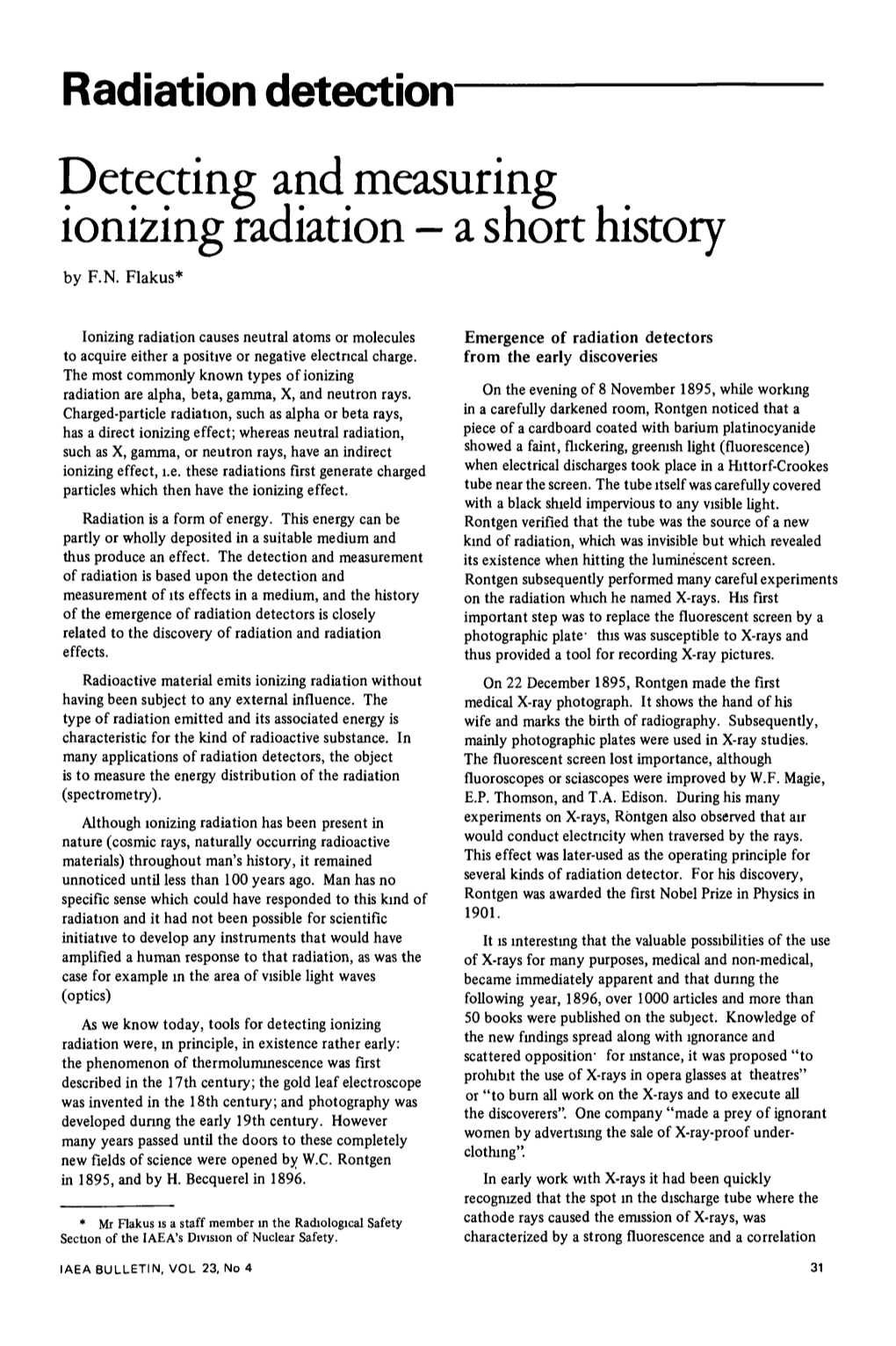 Detecting and Measuring Ionizing Radiation - a Short History by F.N