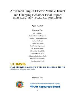 Advanced Plug-In Electric Vehicle Travel and Charging Behavior Final Report (CARB Contract 12-319 – Funding from CARB and CEC)