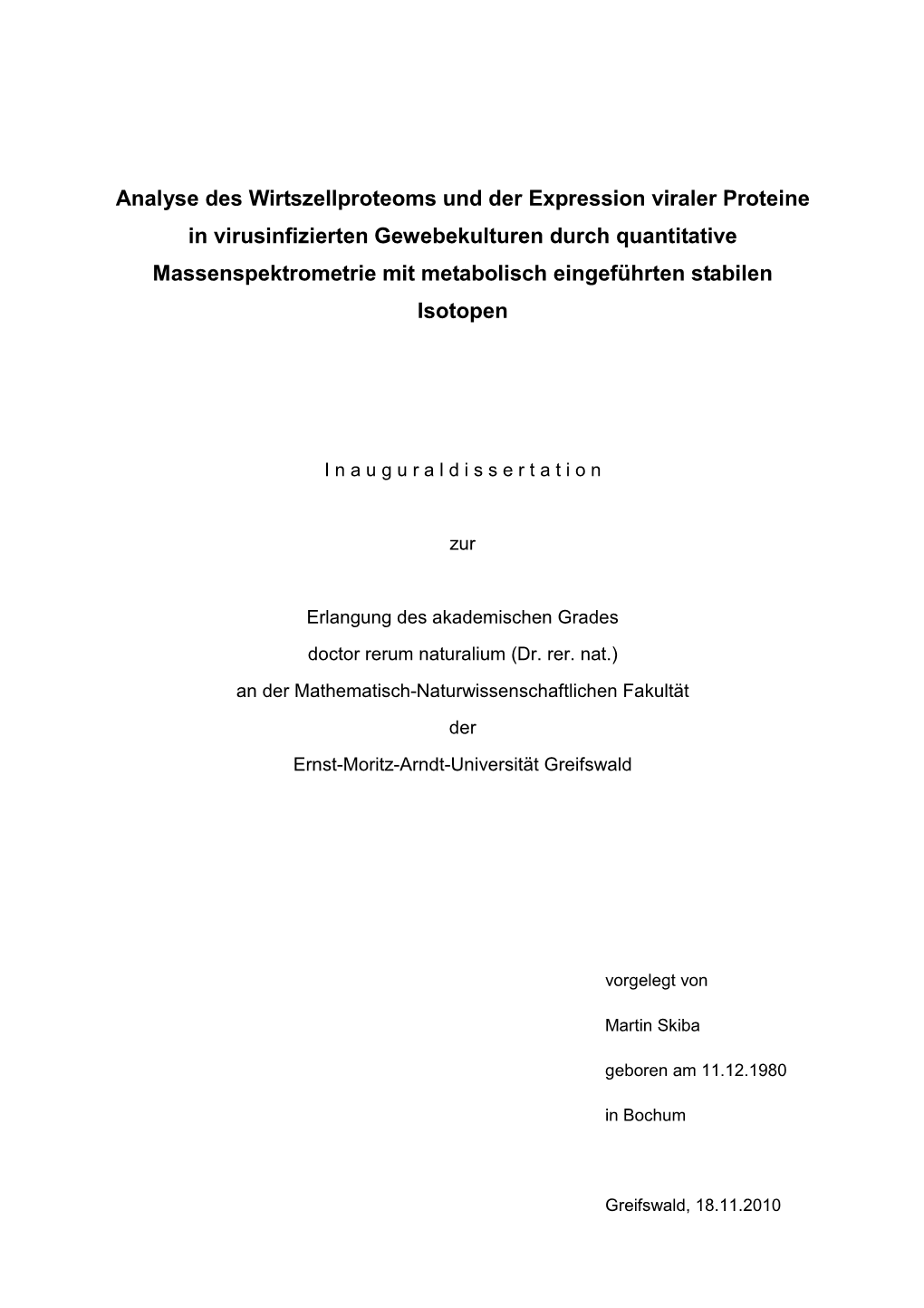 Analyse Des Wirtszellproteoms Und Der Expression Viraler Proteine In