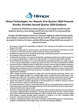 Provides Second Quarter 2020 Guidance