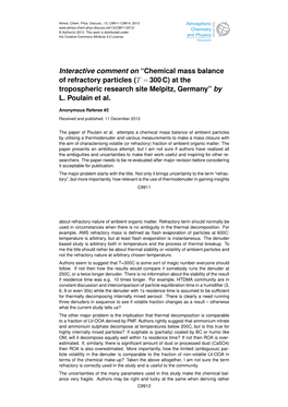 Chemical Mass Balance of Refractory Particles (T =300 C) at The