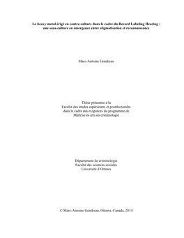 Le Heavy Metal Érigé En Contre-Culture Dans Le Cadre Du Record Labeling Hearing : Une Sous-Culture En Émergence Entre Stigmatisation Et Reconnaissance