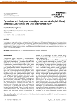 Cynanchum and the Cynanchinae (Apocynaceae – Asclepiadoideae): a Molecular, Anatomical and Latex Triterpenoid Study