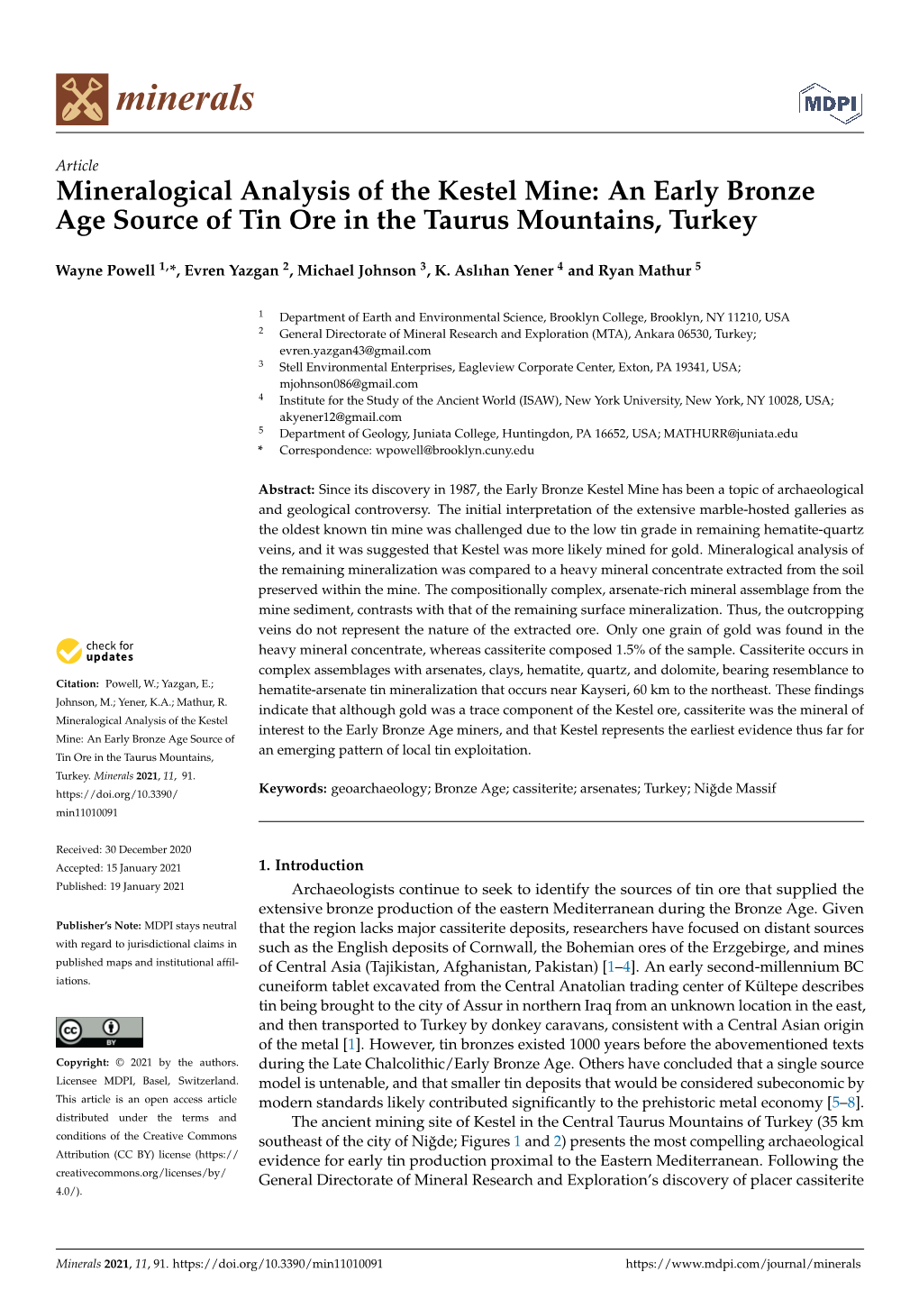 An Early Bronze Age Source of Tin Ore in the Taurus Mountains, Turkey