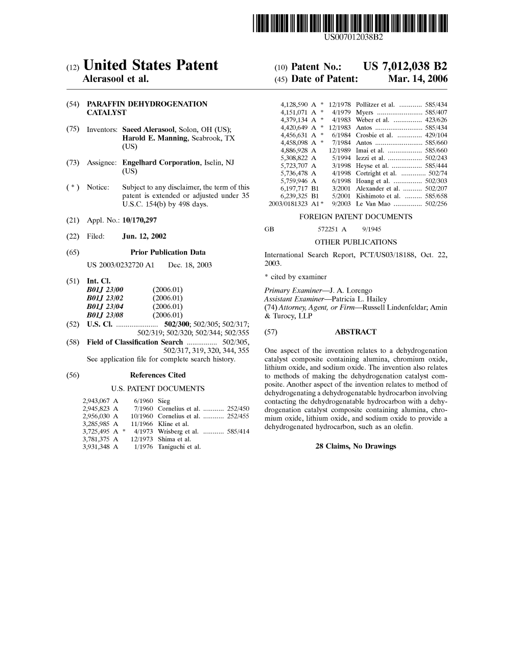 (12) United States Patent (10) Patent No.: US 7,012,038 B2 Aleras00l Et Al