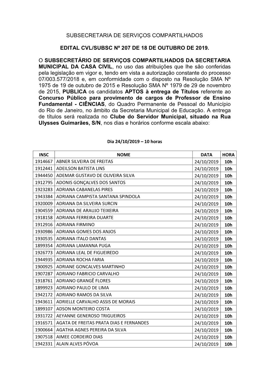 Edital Cvl/Subsc N 207/2019