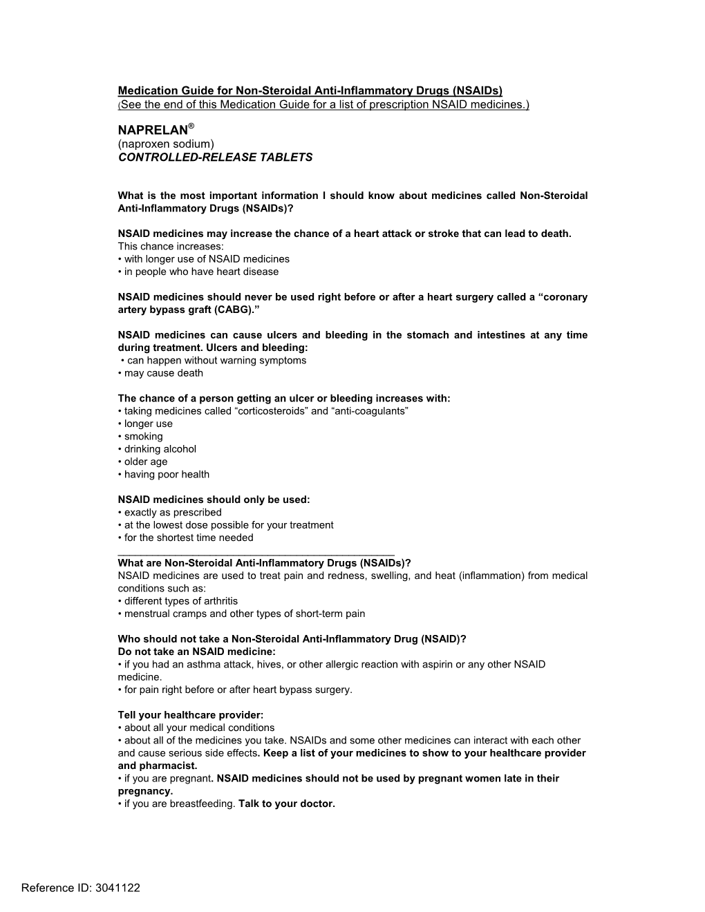 Medication Guide for Non-Steroidal Anti-Inflammatory Drugs (Nsaids) (See the End of This Medication Guide for a List of Prescription NSAID Medicines.)