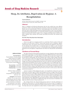 Sleep, Its Attributes, Deprivation & Hygiene: a Recapitulation