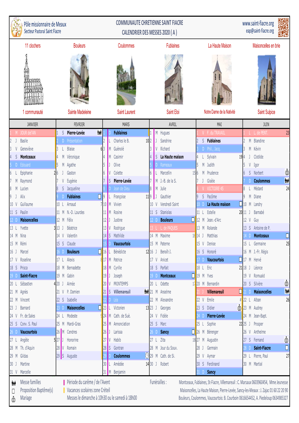 CALENDRIER DES MESSES 2020 ( a ) Eap@Saint-Fiacre.Org